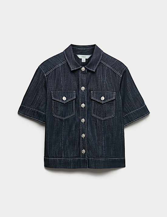 Cotton Rich Denim Utility Short Sleeve Shirt