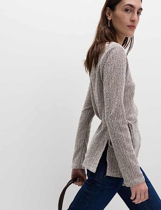 Textured Tie Waist Long Sleeve Top