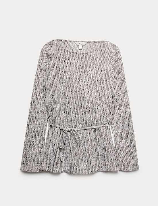Textured Tie Waist Long Sleeve Top