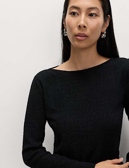 Textured Tie Waist Long Sleeve Top