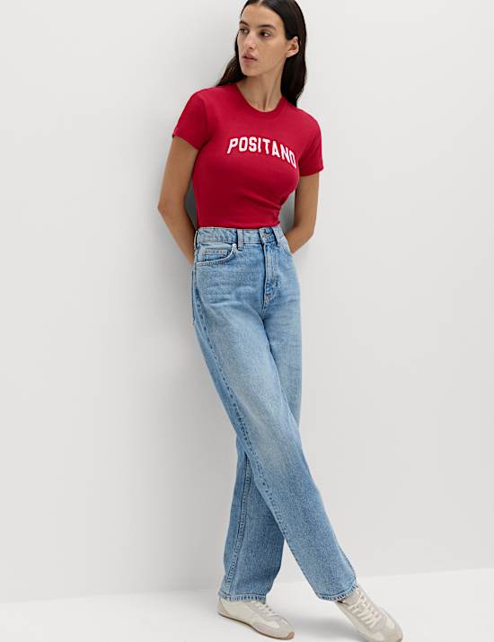 Pure Cotton Slogan Slim Fit T-Shirt