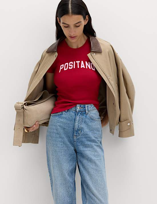 Pure Cotton Slogan Slim Fit T-Shirt