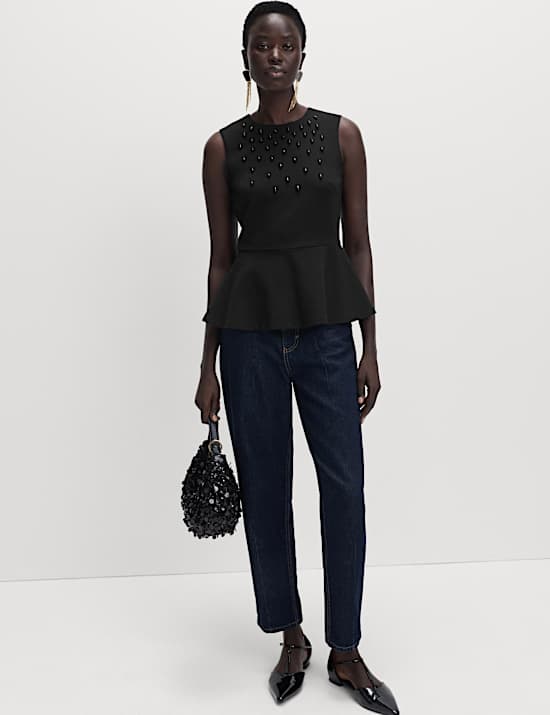 Embellished Fitted Peplum Top