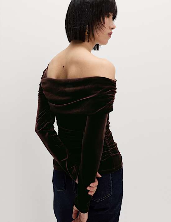 Velvet Asymmetric Neck One Shoulder Top