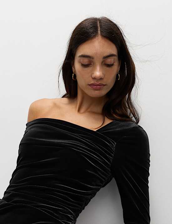 Velvet Asymmetric Neck One Shoulder Top