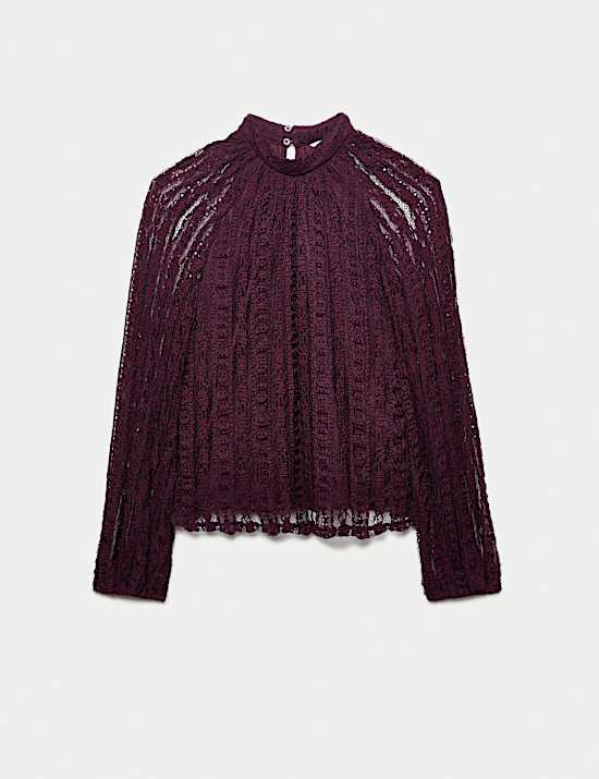 Jersey Lace High Neck Blouse with Stretch