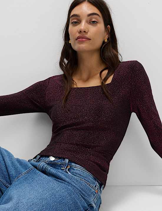 Sparkly Square Neck Top