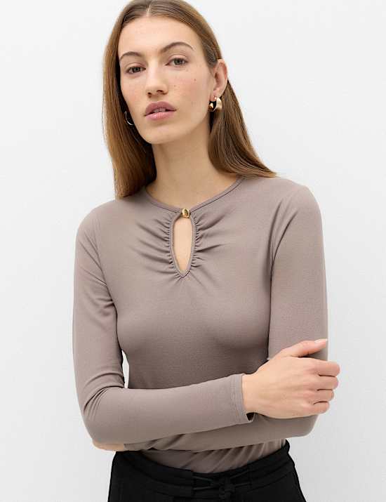 Long Sleeve Cosy Keyhole Top