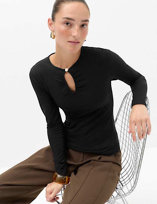 Long Sleeve Cosy Keyhole Top