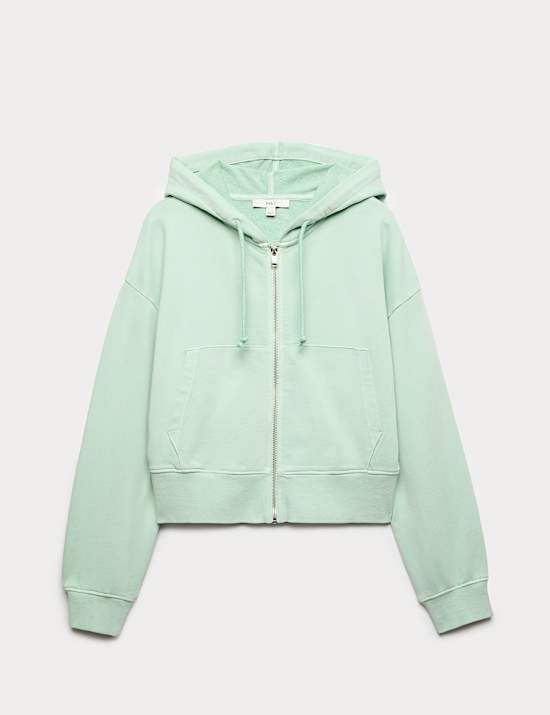 Pure Cotton Garment Dye Zip Up Hoodie