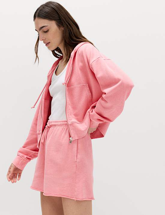 Pure Cotton Garment Dye Zip Up Hoodie