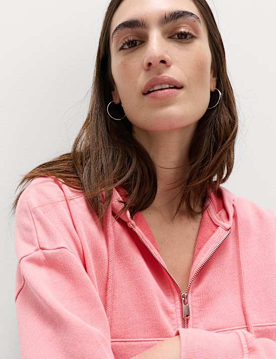Pure Cotton Garment Dye Zip Up Hoodie