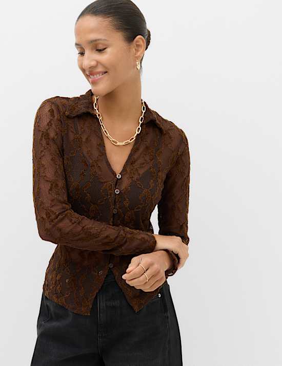 Flocked Button Through Shirt