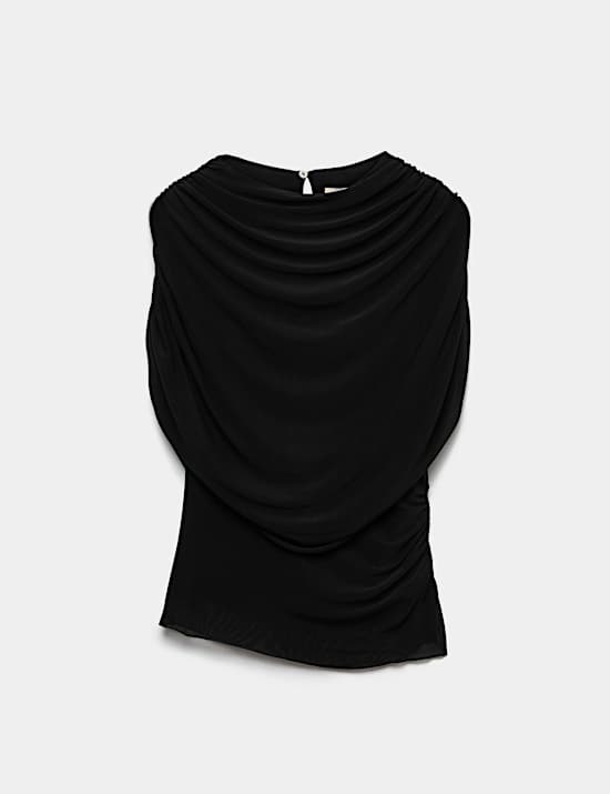 Mesh Draped Crew Neck Top