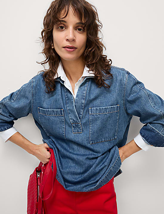 Denim-Hemd mit hohem Baumwollanteil in normaler Passform