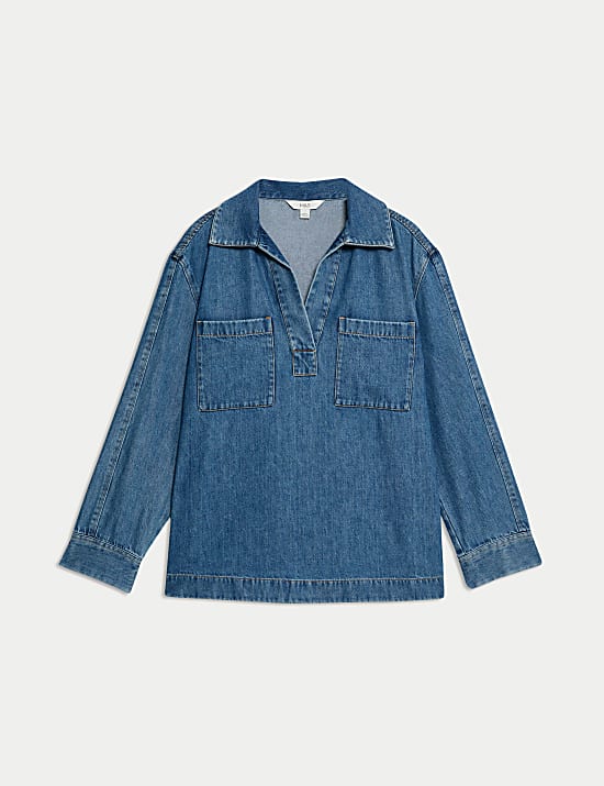 Denim-Hemd mit hohem Baumwollanteil in normaler Passform