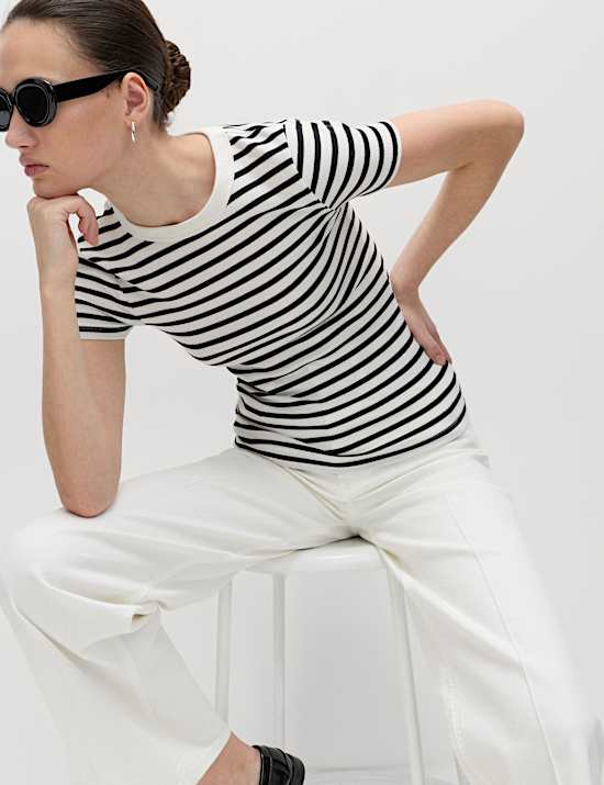 3 Pack Cotton Rich Ribbed Slim Fit T-Shirts