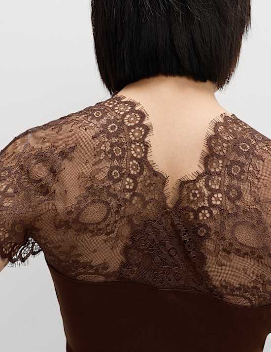 Pure Cotton Lace Insert V-Neck Top