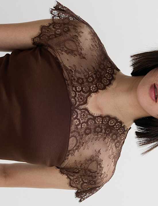 Pure Cotton Lace Insert V-Neck Top