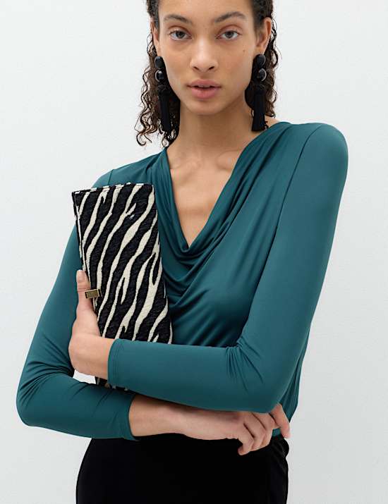 Cowl Neck Long Sleeve Drape Top