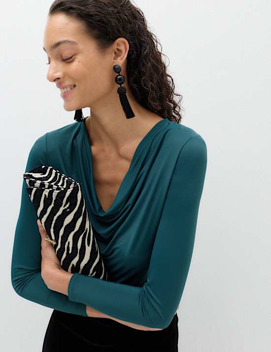 Cowl Neck Long Sleeve Drape Top
