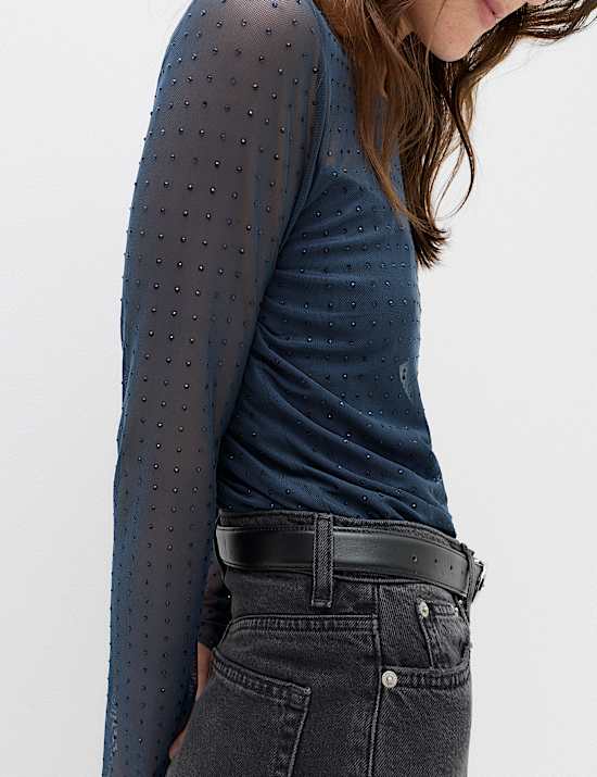 Mesh Sparkly Regular Fit Top