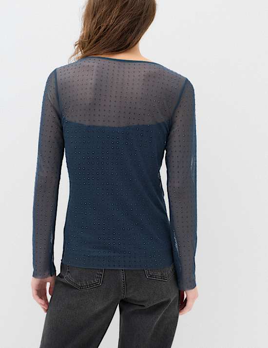 Mesh Sparkly Regular Fit Top
