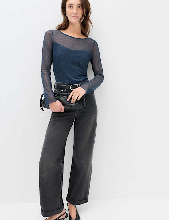 Mesh Sparkly Regular Fit Top