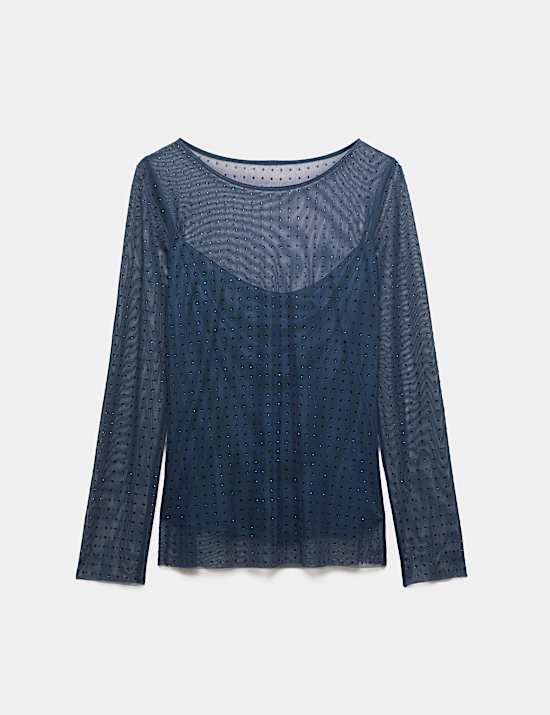 Mesh Sparkly Regular Fit Top