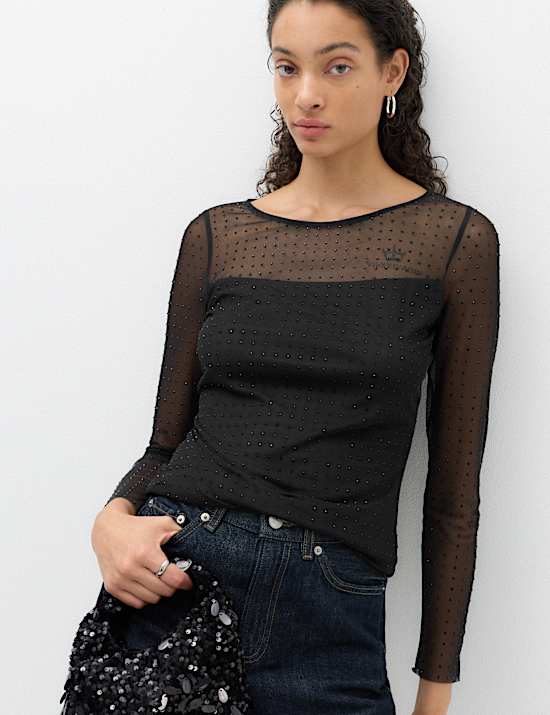 Mesh Sparkly Regular Fit Top