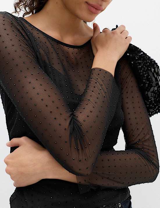 Mesh Sparkly Regular Fit Top