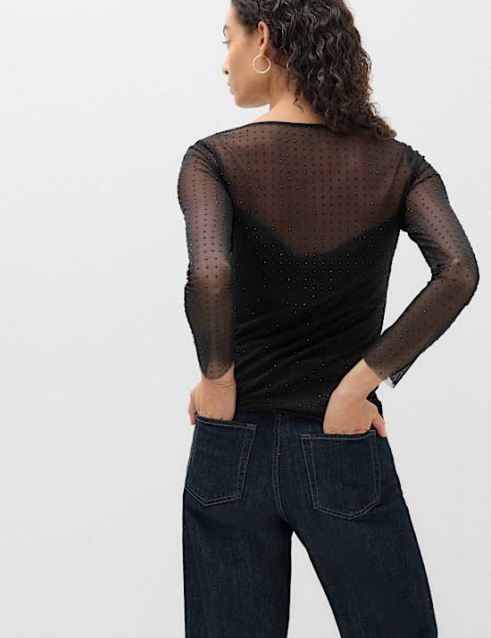 Mesh Sparkly Regular Fit Top