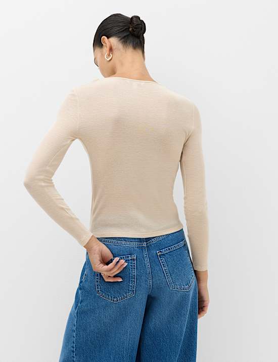 Tie Shoulder Long Sleeve Top With Wool