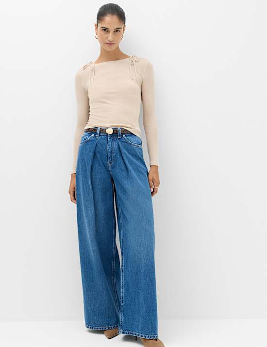 Tie Shoulder Long Sleeve Top With Wool