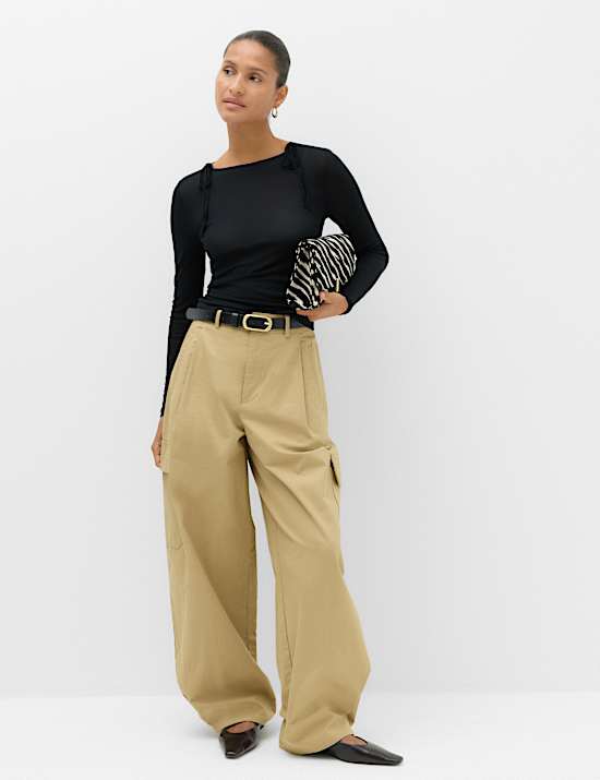 Tie Shoulder Long Sleeve Top With Wool