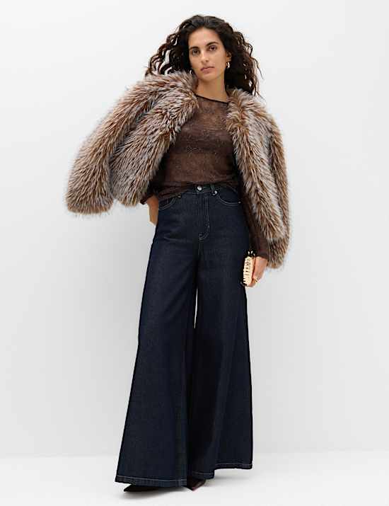 Sparkly Lace Slash Neck Regular Fit Top
