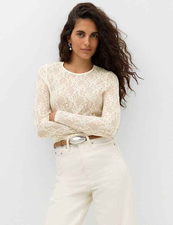 Lace Crew Neck Regular Fit Top