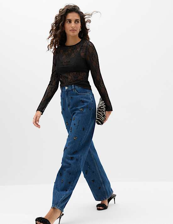 Lace Crew Neck Regular Fit Top
