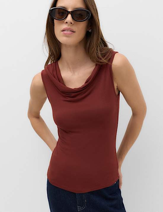 Cowl Neck Draped Vest Top
