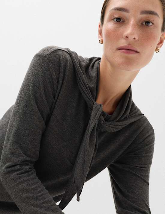 Patterned Scarf Neck Regular Fit Top