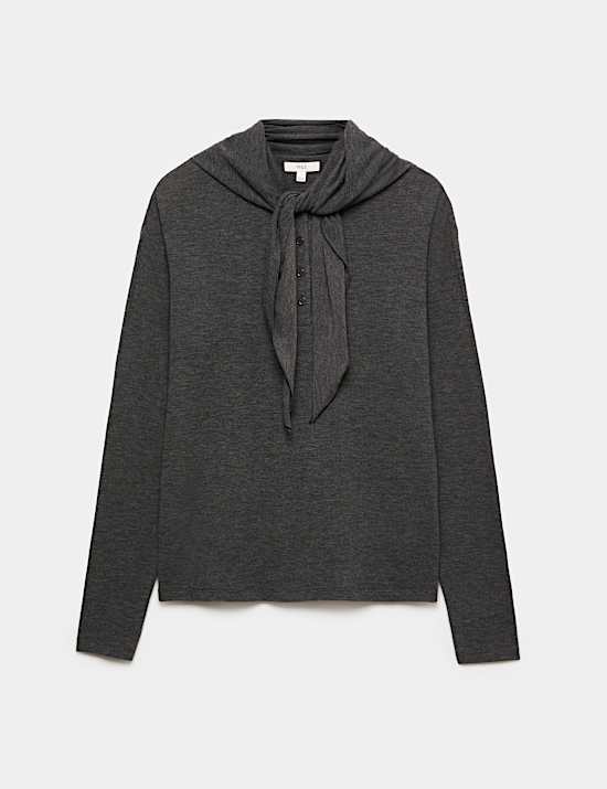 Patterned Scarf Neck Regular Fit Top