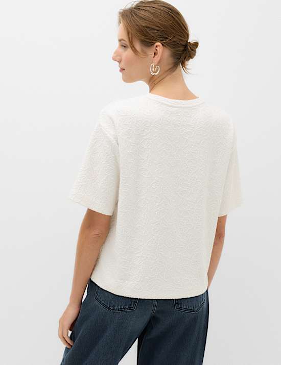 Cotton Blend Textured Crew Neck T-Shirt