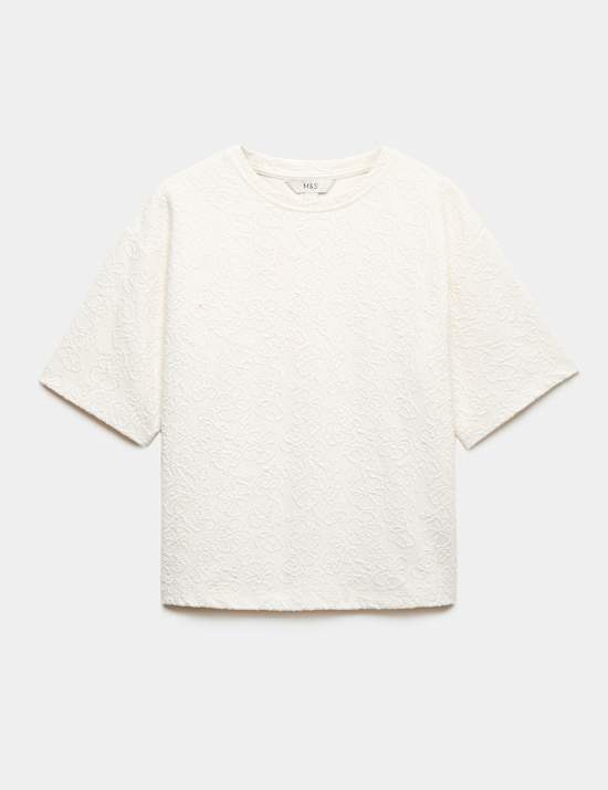 Cotton Blend Textured Crew Neck T-Shirt