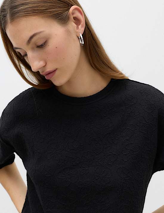 Cotton Blend Textured Crew Neck T-Shirt