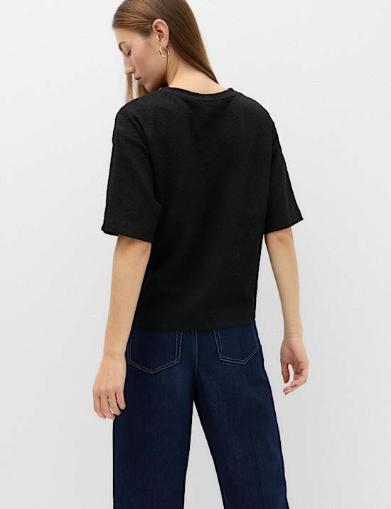 Cotton Blend Textured Crew Neck T-Shirt