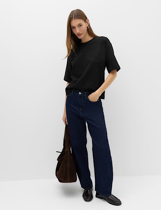 Cotton Blend Textured Crew Neck T-Shirt