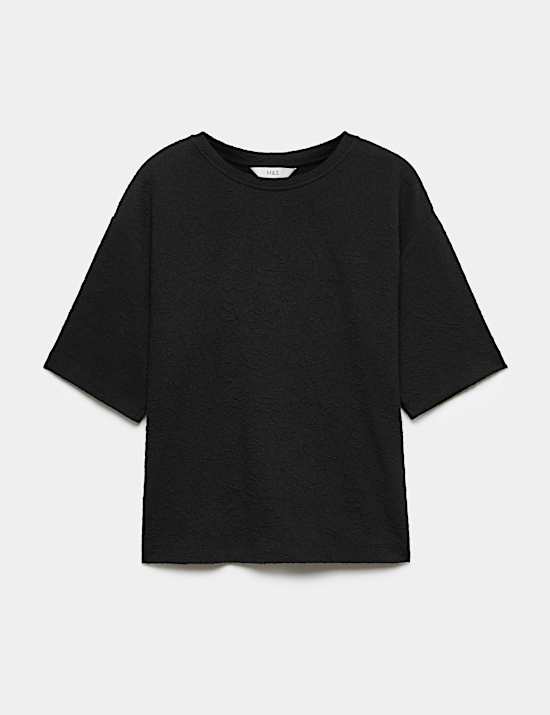 Cotton Blend Textured Crew Neck T-Shirt