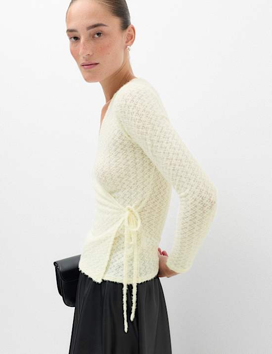 Textured V Neck Cosy Wrap Top