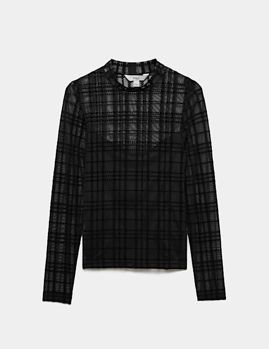 Velvet Mesh Funnel Neck Top