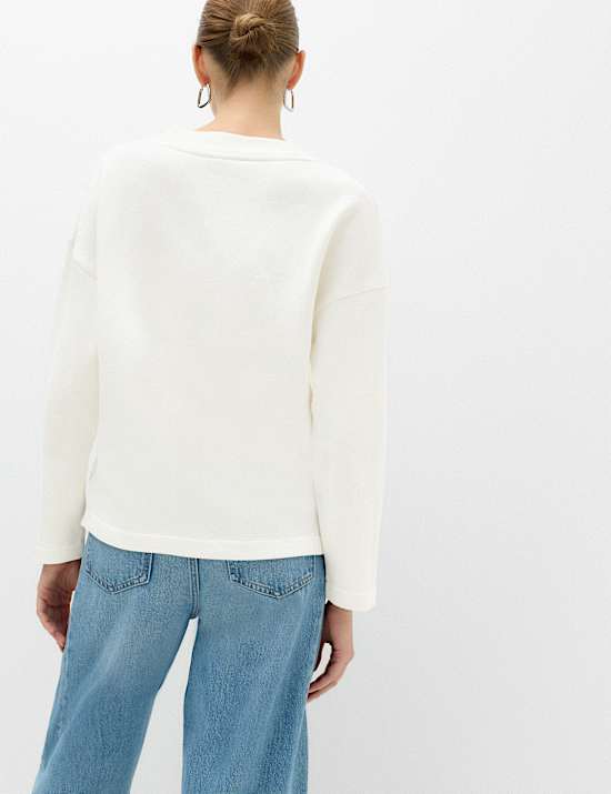 Cotton Rich V Neck Relaxed Sweatshirt